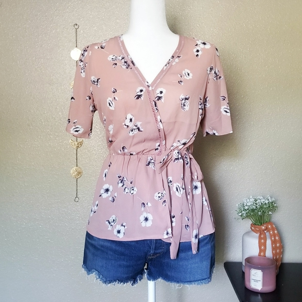 Sienna Sky | Pink Floral Wrap Top